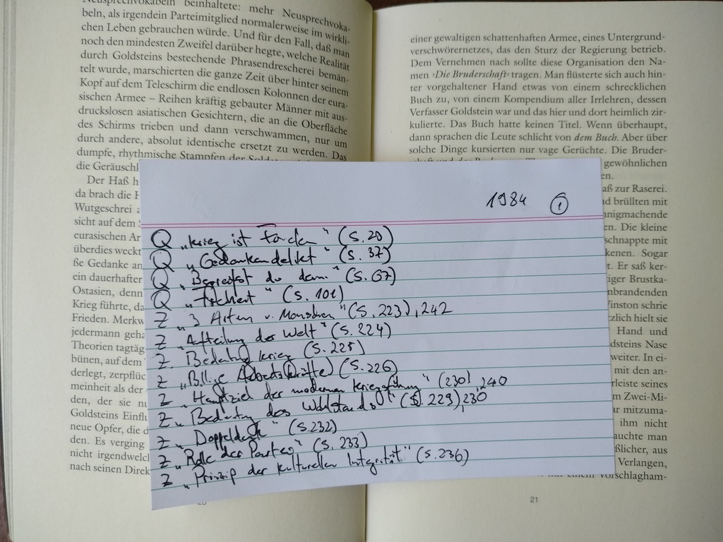 Figure 1: Taking notes on A5 paper (notes for the book 1984)