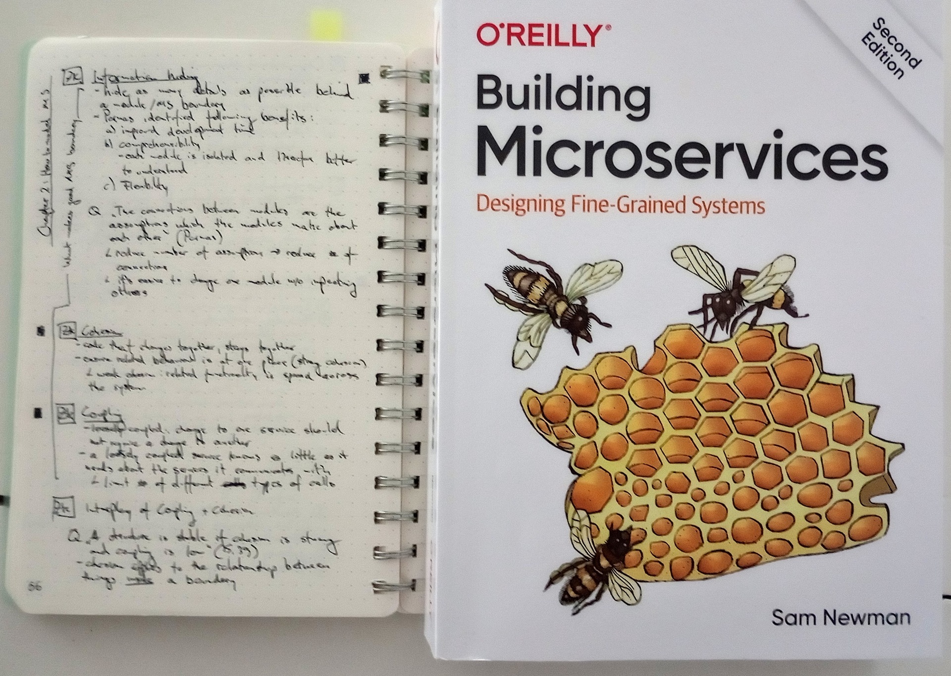 Figure 1: &ldquo;Building Microservices (2nd edition)&rdquo; along my notes